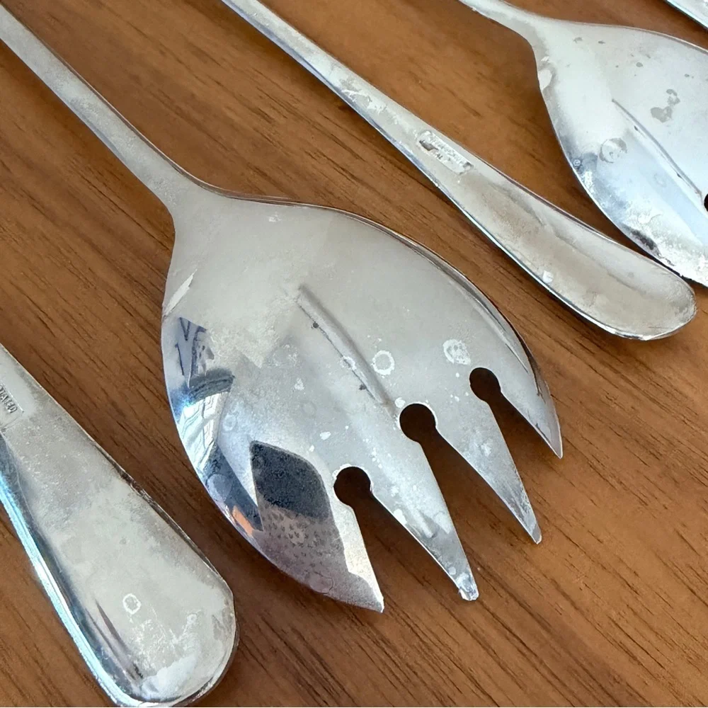 3 Sets Vintage Italy Silver Plate Utensils Salad Serving Fork & Spoon Buffet